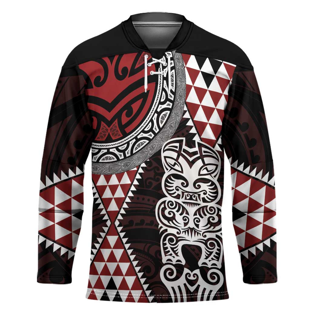 Red Aotearoa Niho Taniwha Hockey Jersey Maori Mythology Tooth - Taniko Motifs - Polynesian Pride