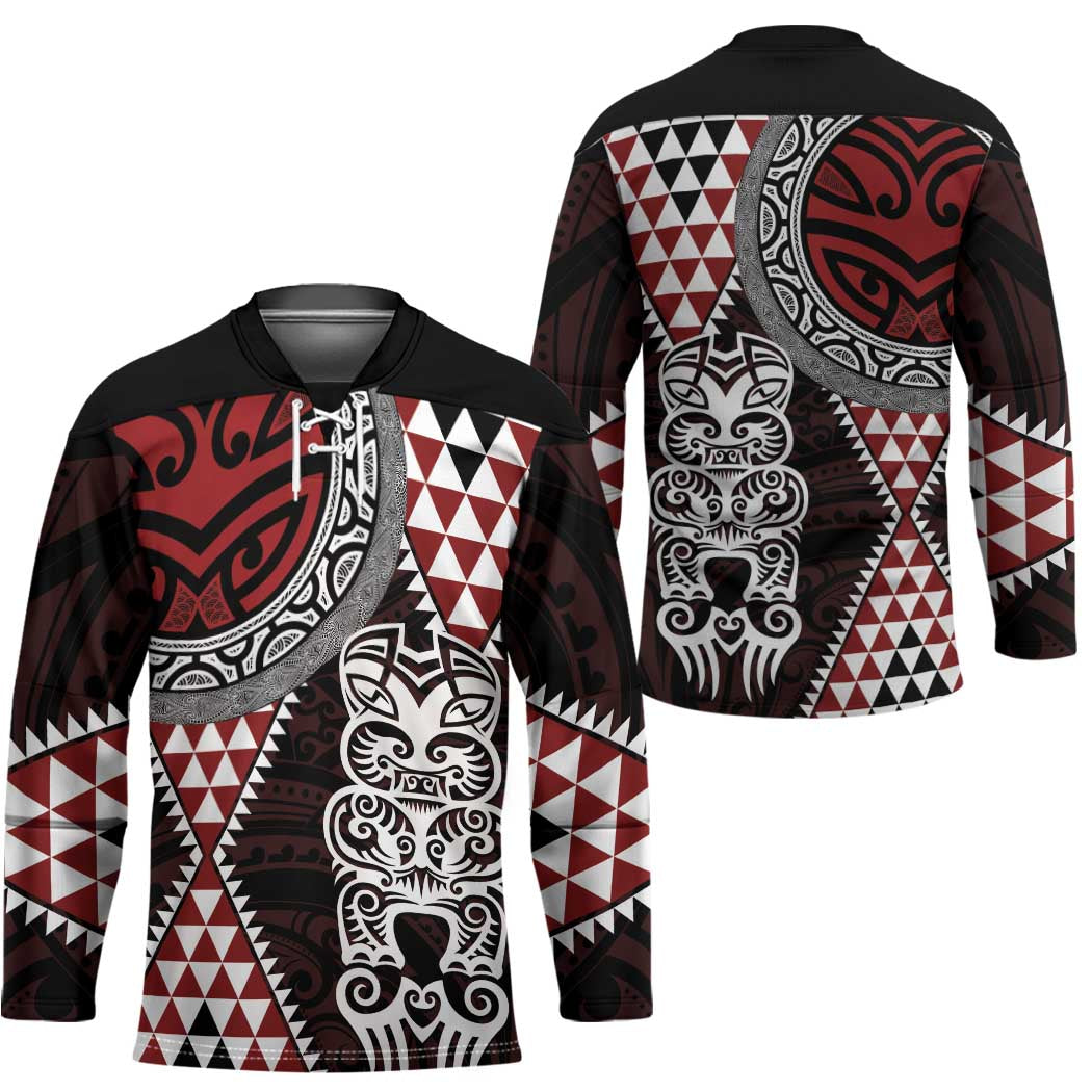 Red Aotearoa Niho Taniwha Hockey Jersey Maori Mythology Tooth - Taniko Motifs - Polynesian Pride