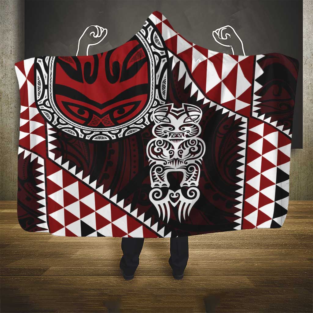 Red Aotearoa Niho Taniwha Hooded Blanket Maori Mythology Tooth - Taniko Motifs LT14 - Polynesian Pride