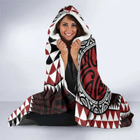 Red Aotearoa Niho Taniwha Hooded Blanket Maori Mythology Tooth - Taniko Motifs LT14 - Polynesian Pride