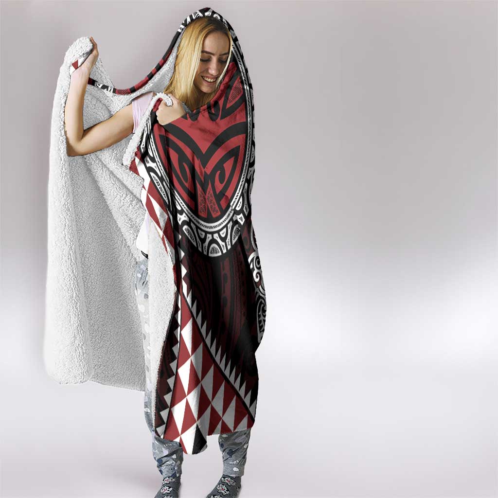 Red Aotearoa Niho Taniwha Hooded Blanket Maori Mythology Tooth - Taniko Motifs LT14 - Polynesian Pride