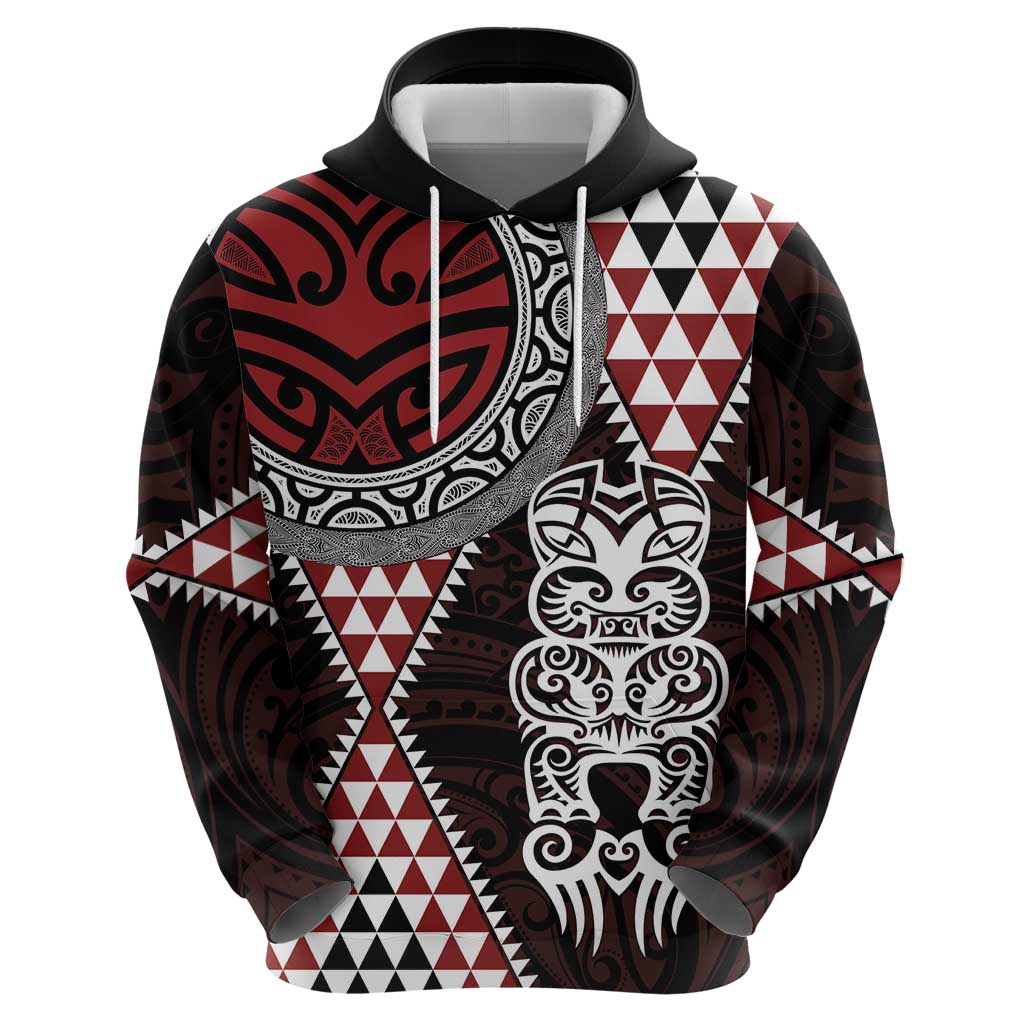 Red Aotearoa Niho Taniwha Hoodie Maori Mythology Tooth - Taniko Motifs