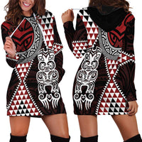 Red Aotearoa Niho Taniwha Hoodie Dress Maori Mythology Tooth - Taniko Motifs LT14 - Polynesian Pride