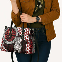 Red Aotearoa Niho Taniwha Leather Bag Maori Mythology Tooth - Taniko Motifs - Polynesian Pride