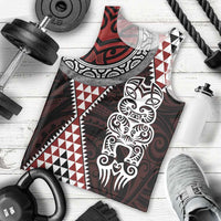 Red Aotearoa Niho Taniwha Men Tank Top Maori Mythology Tooth - Taniko Motifs LT14 - Polynesian Pride