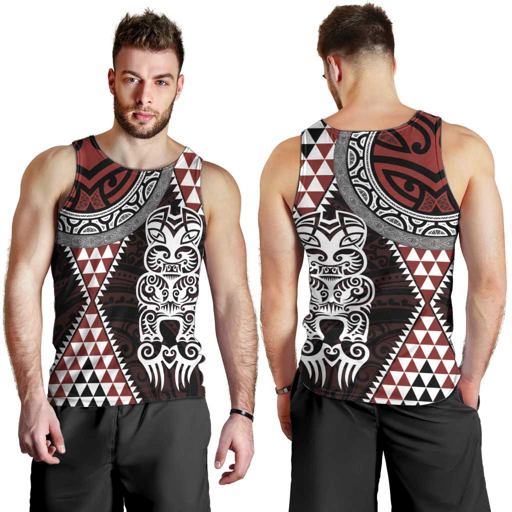 Red Aotearoa Niho Taniwha Men Tank Top Maori Mythology Tooth - Taniko Motifs LT14 - Polynesian Pride