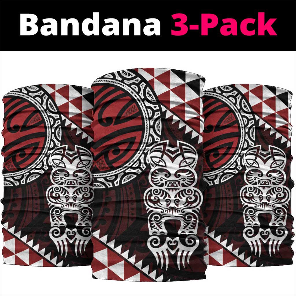 Red Aotearoa Niho Taniwha Neck Gaiter Maori Mythology Tooth - Taniko Motifs - Polynesian Pride