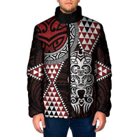 Red Aotearoa Niho Taniwha Padded Jacket Maori Mythology Tooth - Taniko Motifs - Polynesian Pride