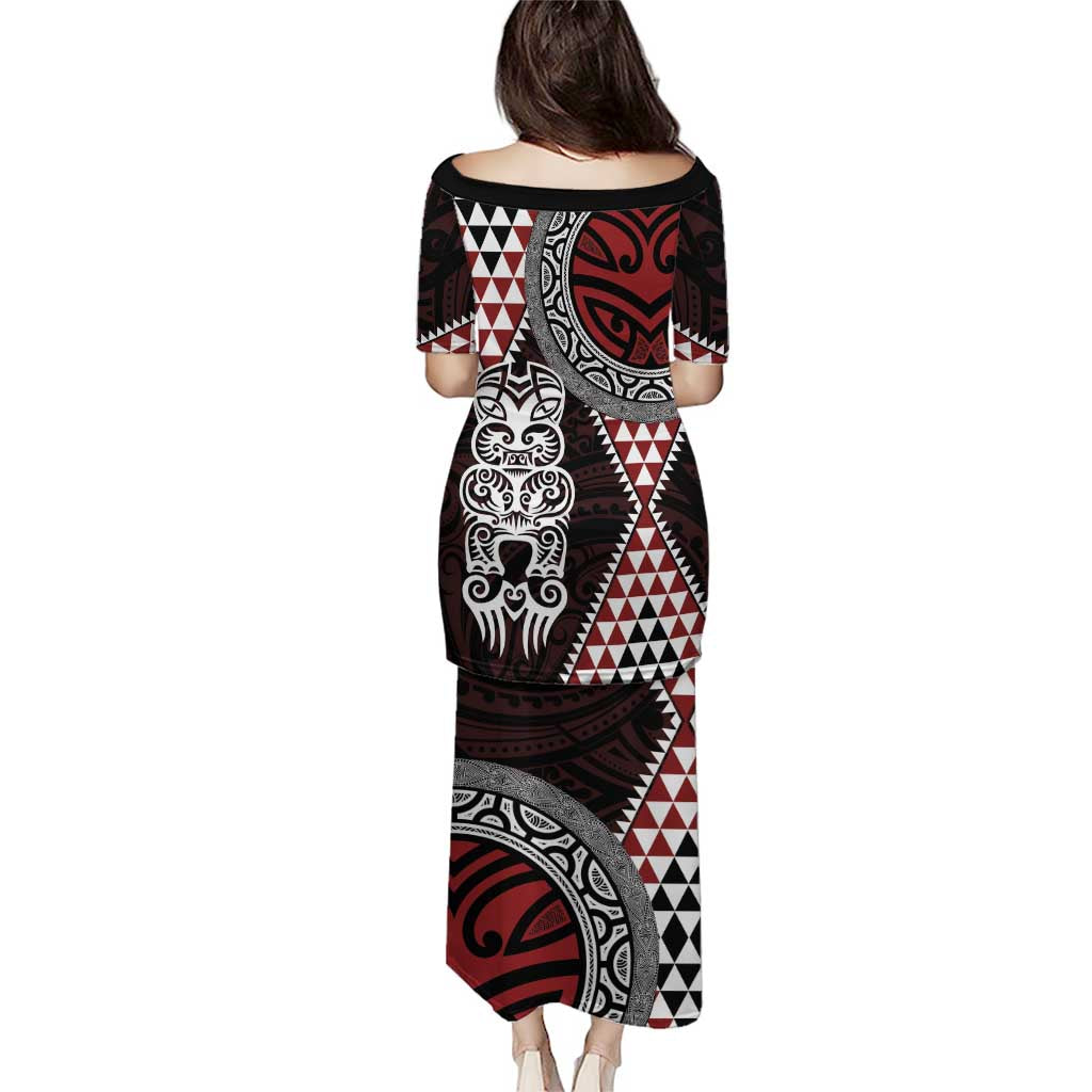 Red Aotearoa Niho Taniwha Puletasi Maori Mythology Tooth - Taniko Motifs LT14 - Polynesian Pride