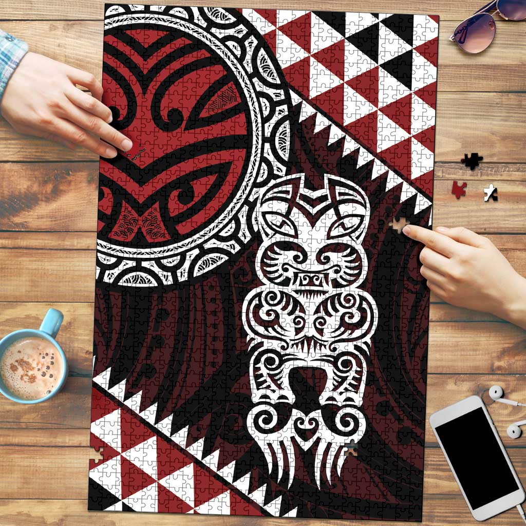 Red Aotearoa Niho Taniwha Puzzle Maori Mythology Tooth - Taniko Motifs - Polynesian Pride