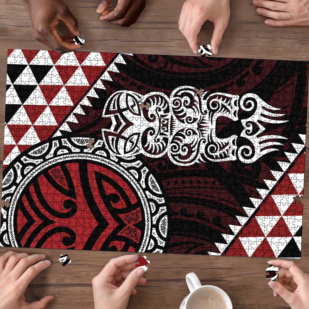 Red Aotearoa Niho Taniwha Puzzle Maori Mythology Tooth - Taniko Motifs - Polynesian Pride