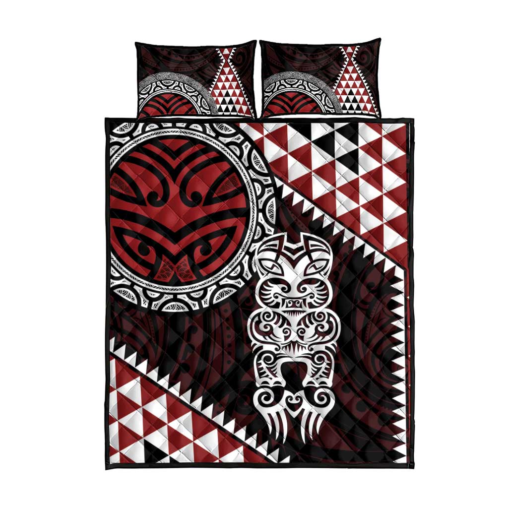 Red Aotearoa Niho Taniwha Quilt Bed Set Maori Mythology Tooth - Taniko Motifs LT14 - Polynesian Pride