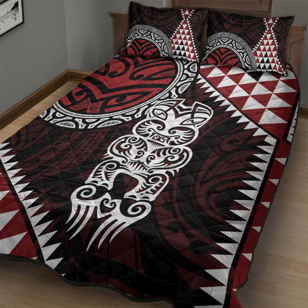 Red Aotearoa Niho Taniwha Quilt Bed Set Maori Mythology Tooth - Taniko Motifs LT14 - Polynesian Pride