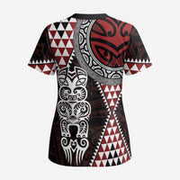 Red Aotearoa Niho Taniwha Scrub Top Maori Mythology Tooth - Taniko Motifs LT14 - Polynesian Pride
