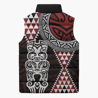 Red Aotearoa Niho Taniwha Sleeveless Puffer Jacket Maori Mythology Tooth - Taniko Motifs - Polynesian Pride