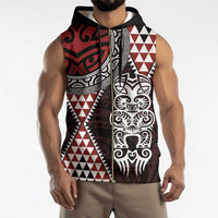 Red Aotearoa Niho Taniwha Sleeveless Zip Hoodie Maori Mythology Tooth - Taniko Motifs - Polynesian Pride