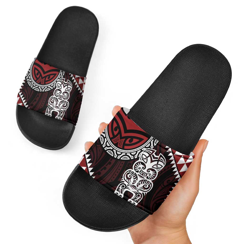 Red Aotearoa Niho Taniwha Slide Sandals Maori Mythology Tooth - Taniko Motifs - Polynesian Pride