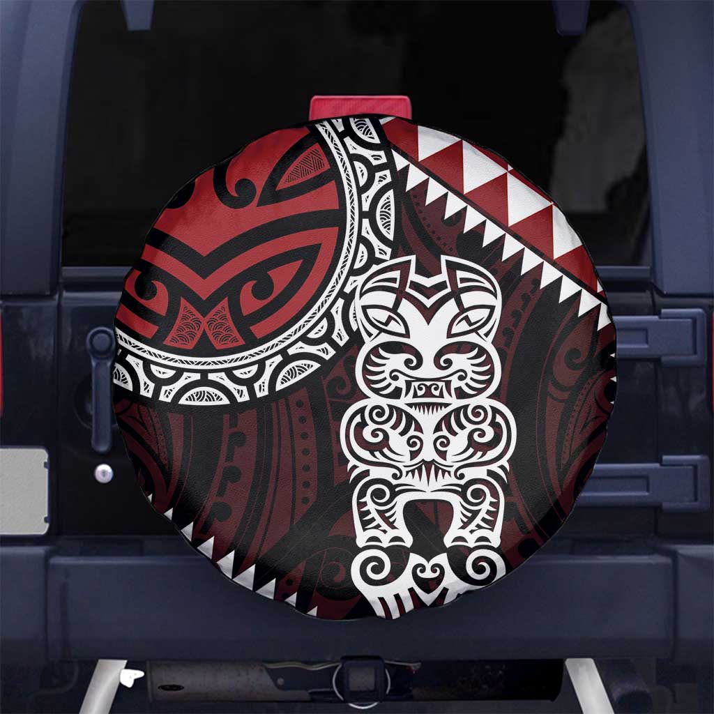 Red Aotearoa Niho Taniwha Spare Tire Cover Maori Mythology Tooth - Taniko Motifs LT14 No hole Red - Polynesian Pride