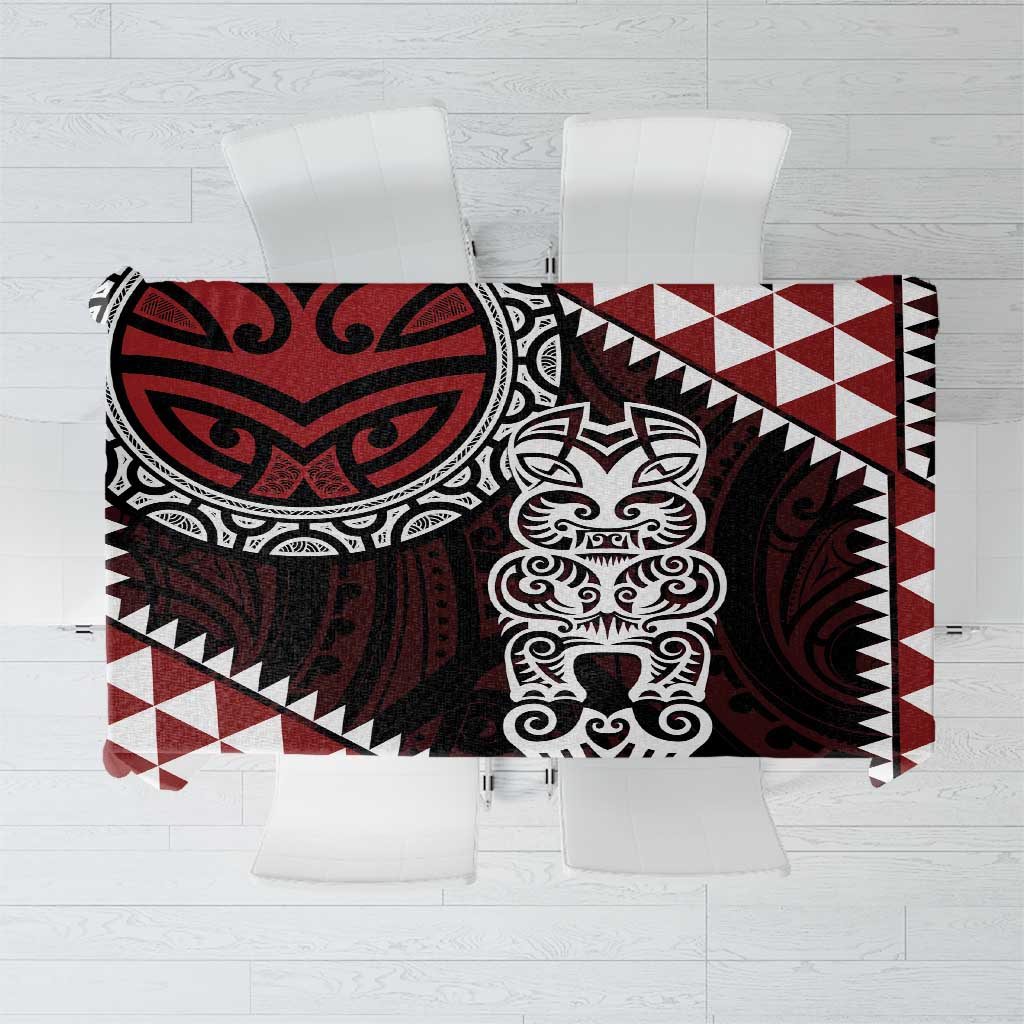 Red Aotearoa Niho Taniwha Tablecloth Maori Mythology Tooth - Taniko Motifs LT14 Red - Polynesian Pride