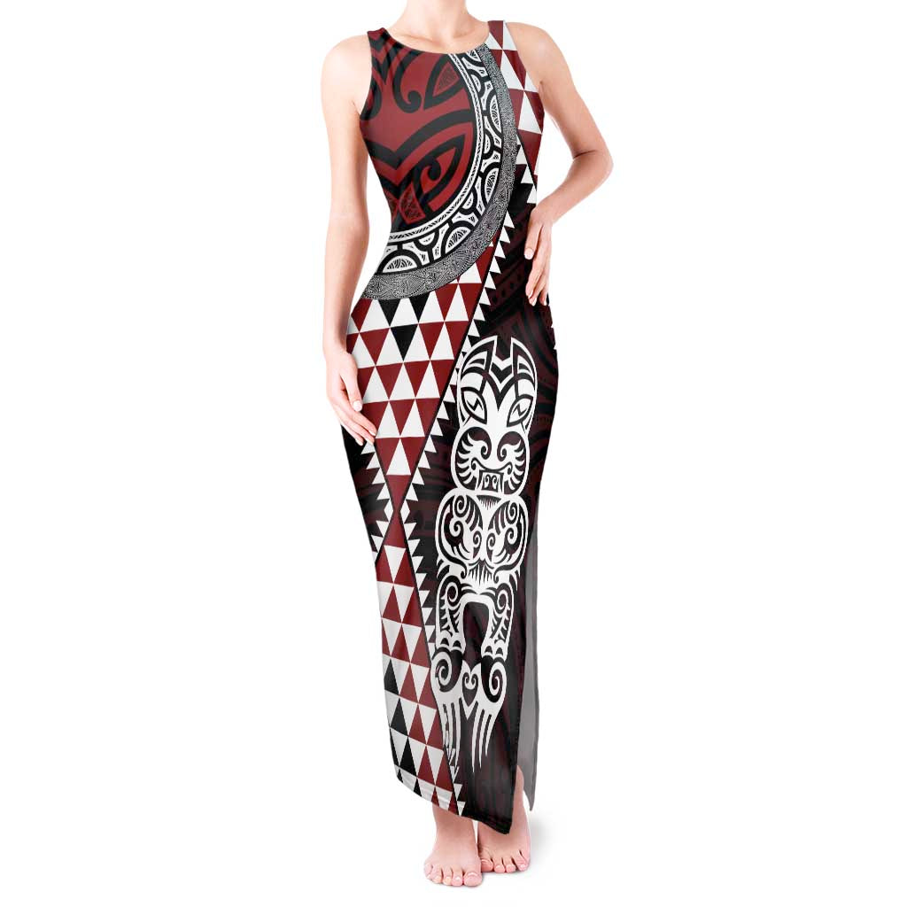Red Aotearoa Niho Taniwha Tank Maxi Dress Maori Mythology Tooth - Taniko Motifs LT14 Women Red - Polynesian Pride