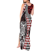 Red Aotearoa Niho Taniwha Tank Maxi Dress Maori Mythology Tooth - Taniko Motifs LT14 - Polynesian Pride