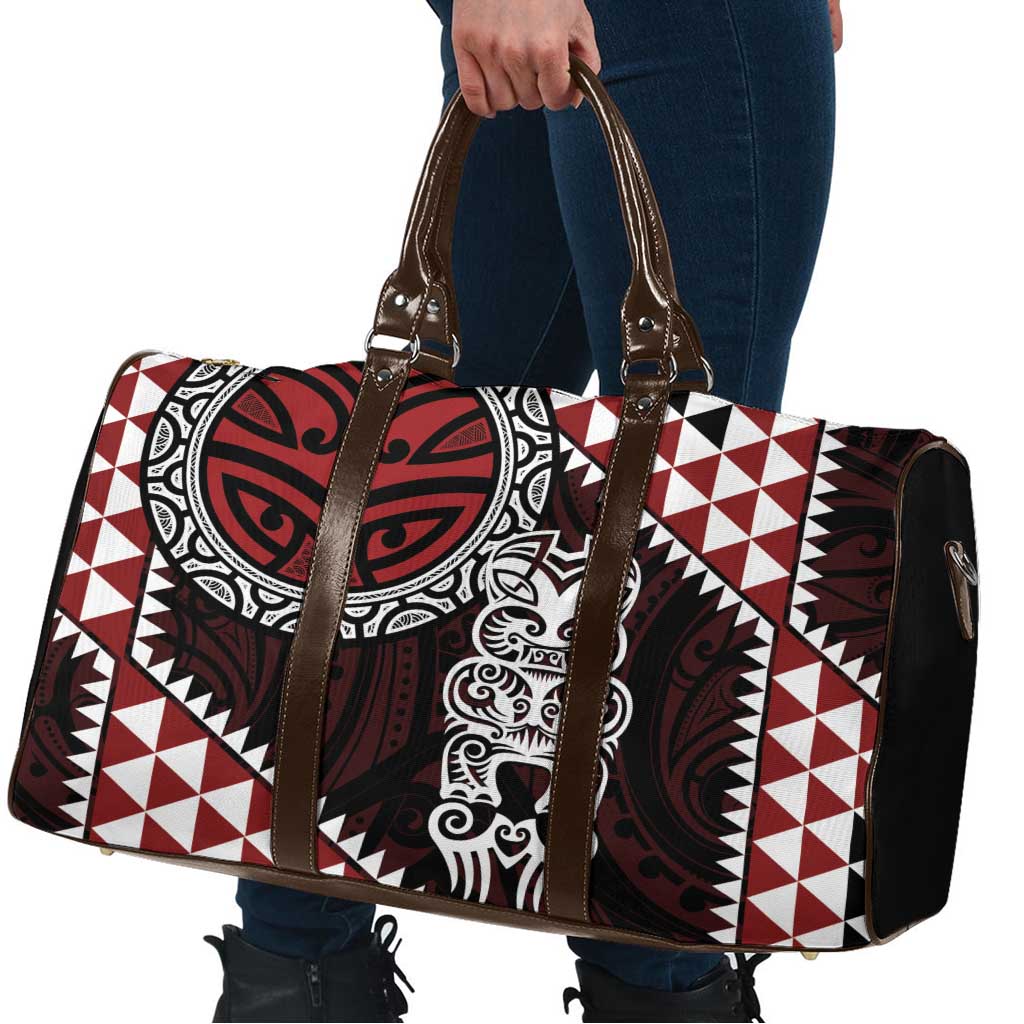 Red Aotearoa Niho Taniwha Travel Bag Maori Mythology Tooth - Taniko Motifs - Polynesian Pride
