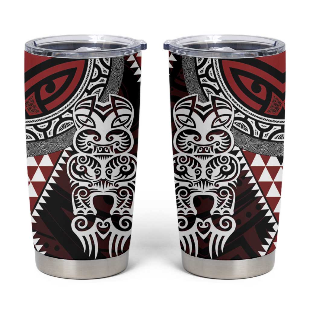 Red Aotearoa Niho Taniwha Tumbler Cup Maori Mythology Tooth - Taniko Motifs LT14 Red - Polynesian Pride