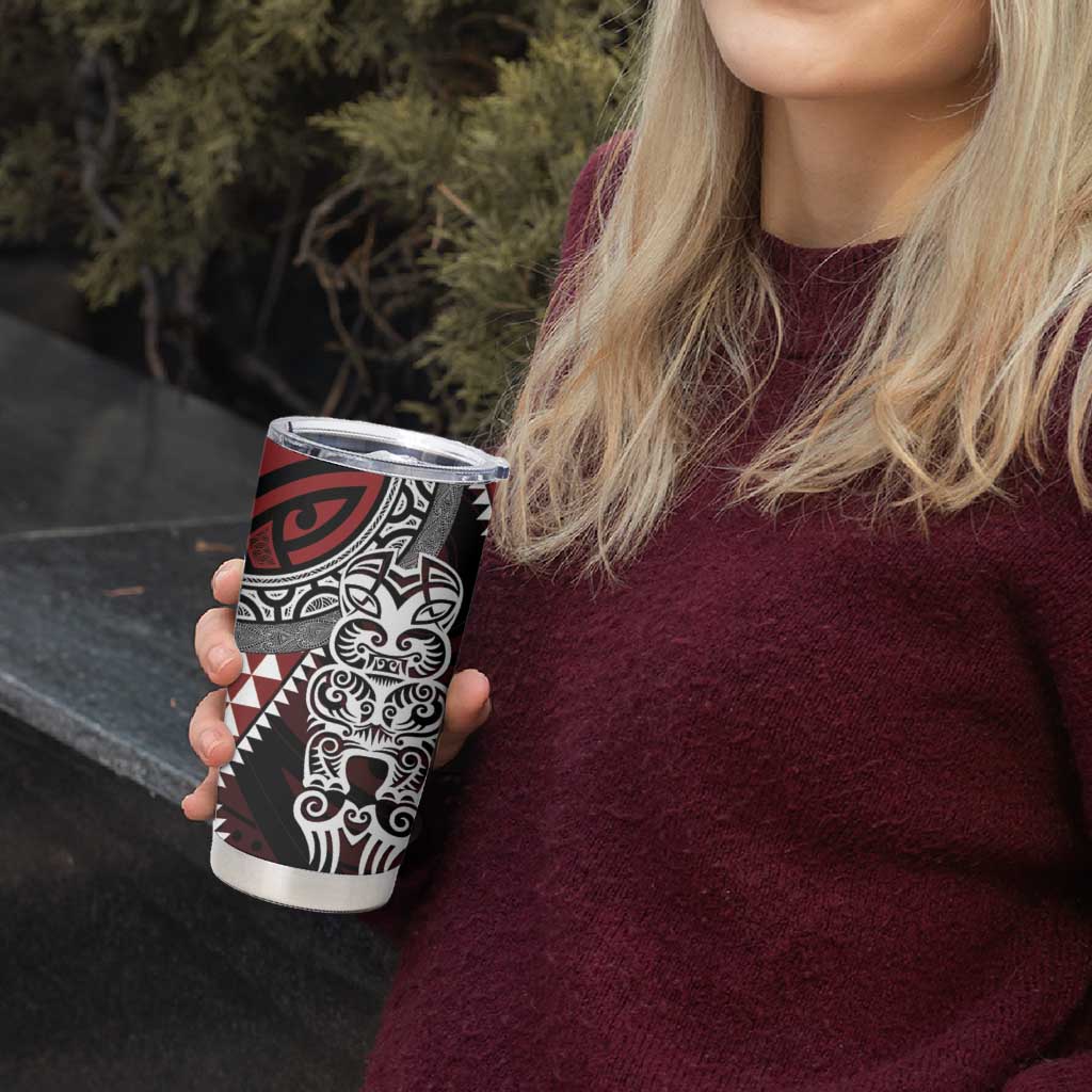 Red Aotearoa Niho Taniwha Tumbler Cup Maori Mythology Tooth - Taniko Motifs LT14 - Polynesian Pride