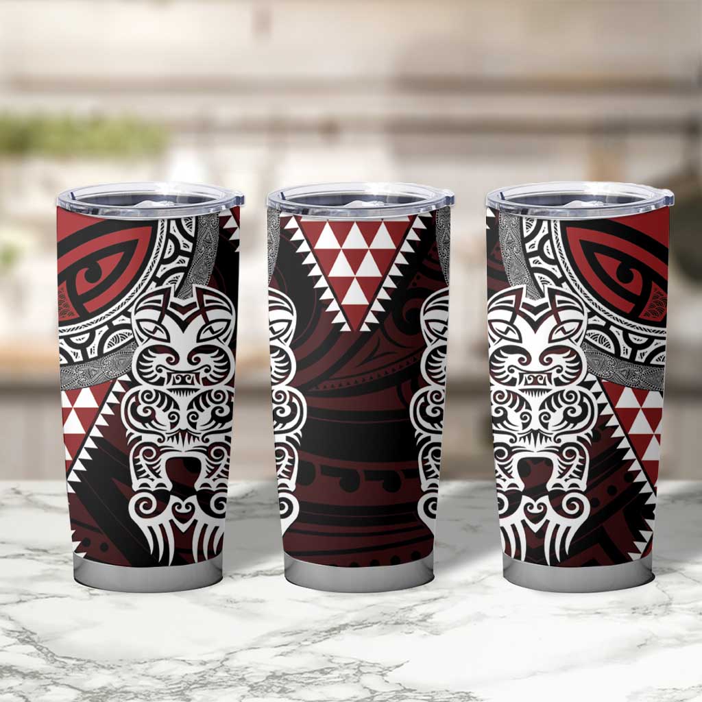 Red Aotearoa Niho Taniwha Tumbler Cup Maori Mythology Tooth - Taniko Motifs LT14 - Polynesian Pride