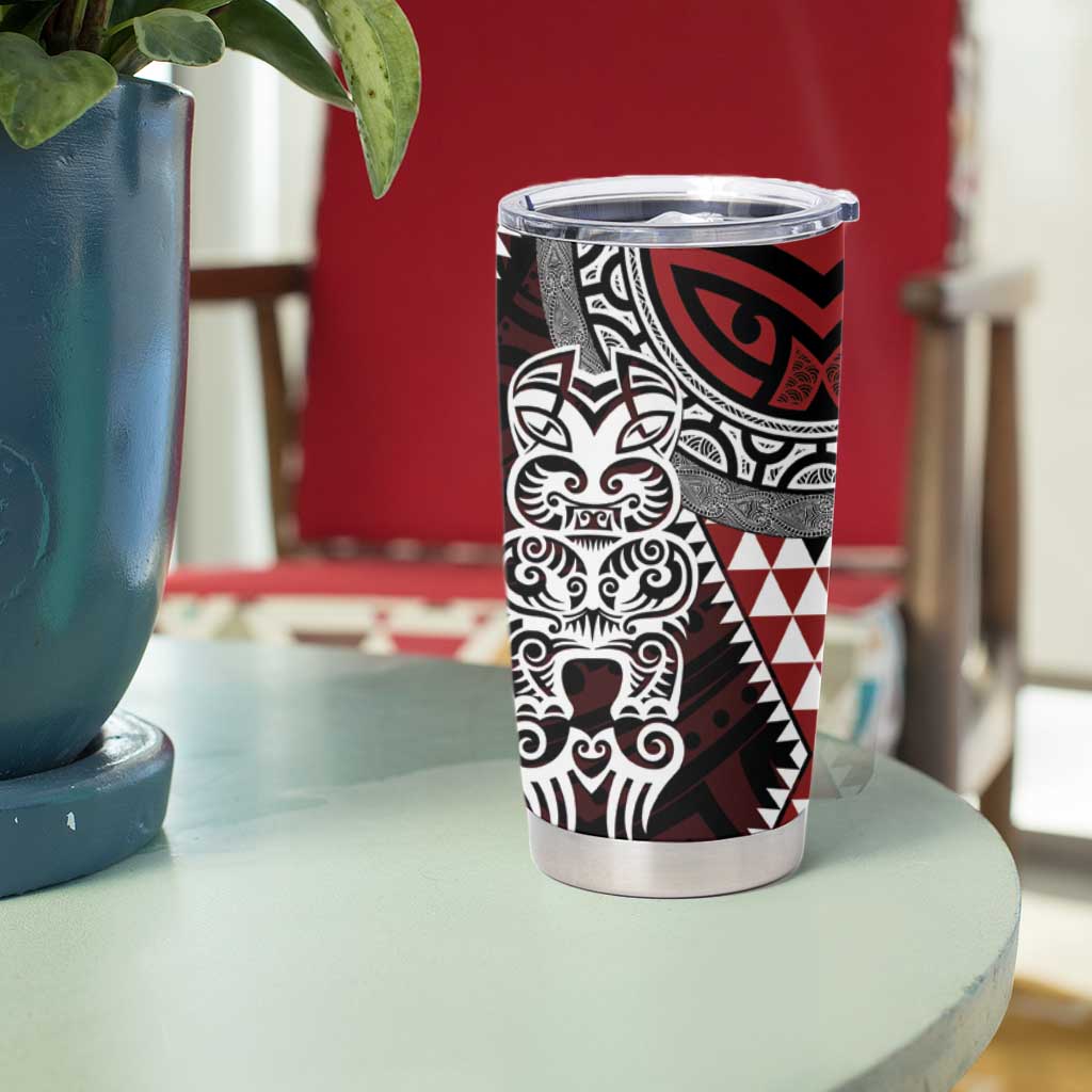 Red Aotearoa Niho Taniwha Tumbler Cup Maori Mythology Tooth - Taniko Motifs LT14 - Polynesian Pride