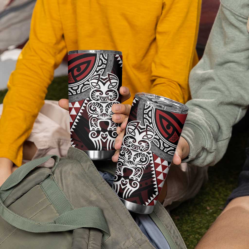 Red Aotearoa Niho Taniwha Tumbler Cup Maori Mythology Tooth - Taniko Motifs LT14 - Polynesian Pride