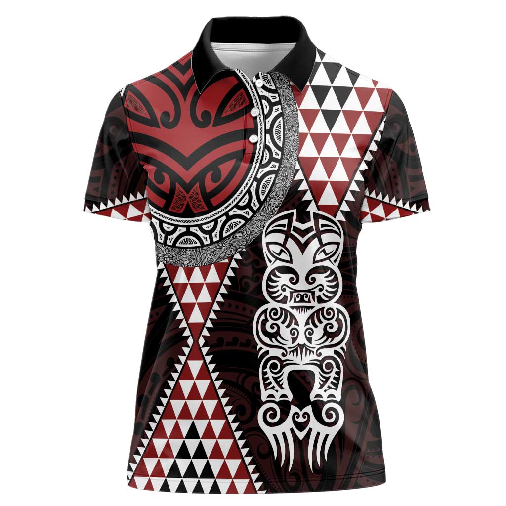 Red Aotearoa Niho Taniwha Women Polo Shirt Maori Mythology Tooth - Taniko Motifs