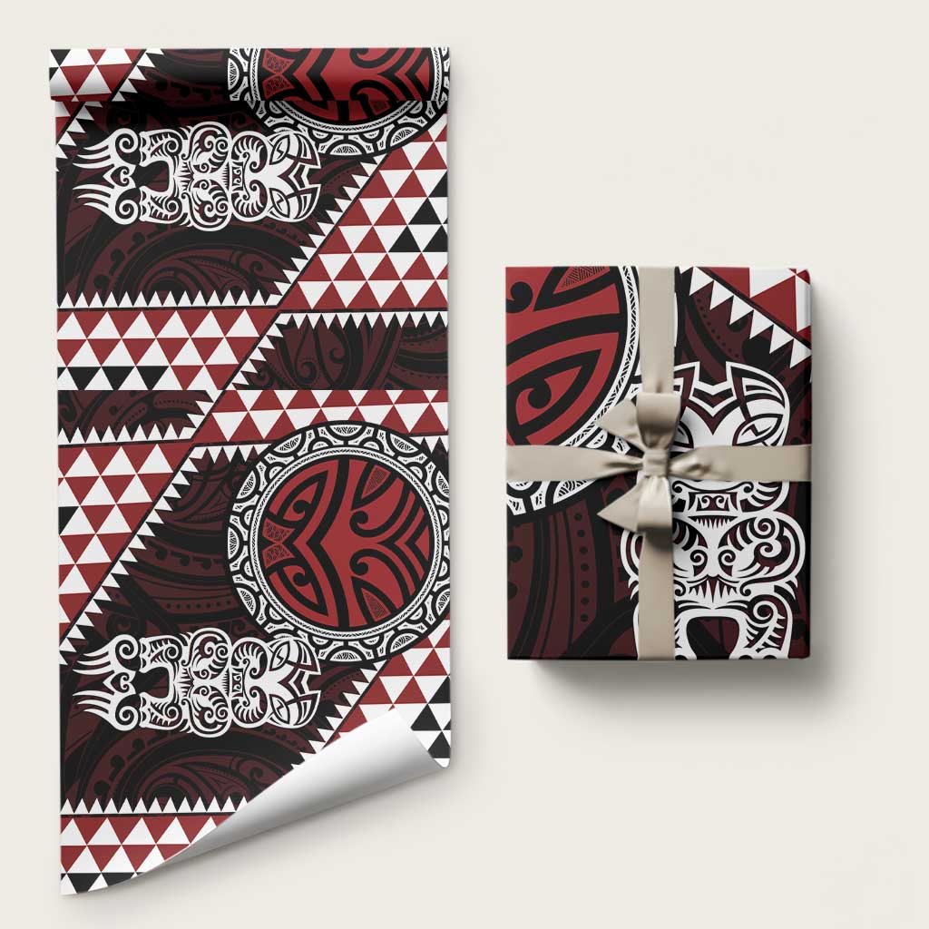 Red Aotearoa Niho Taniwha Wrapping Paper Maori Mythology Tooth - Taniko Motifs - Polynesian Pride