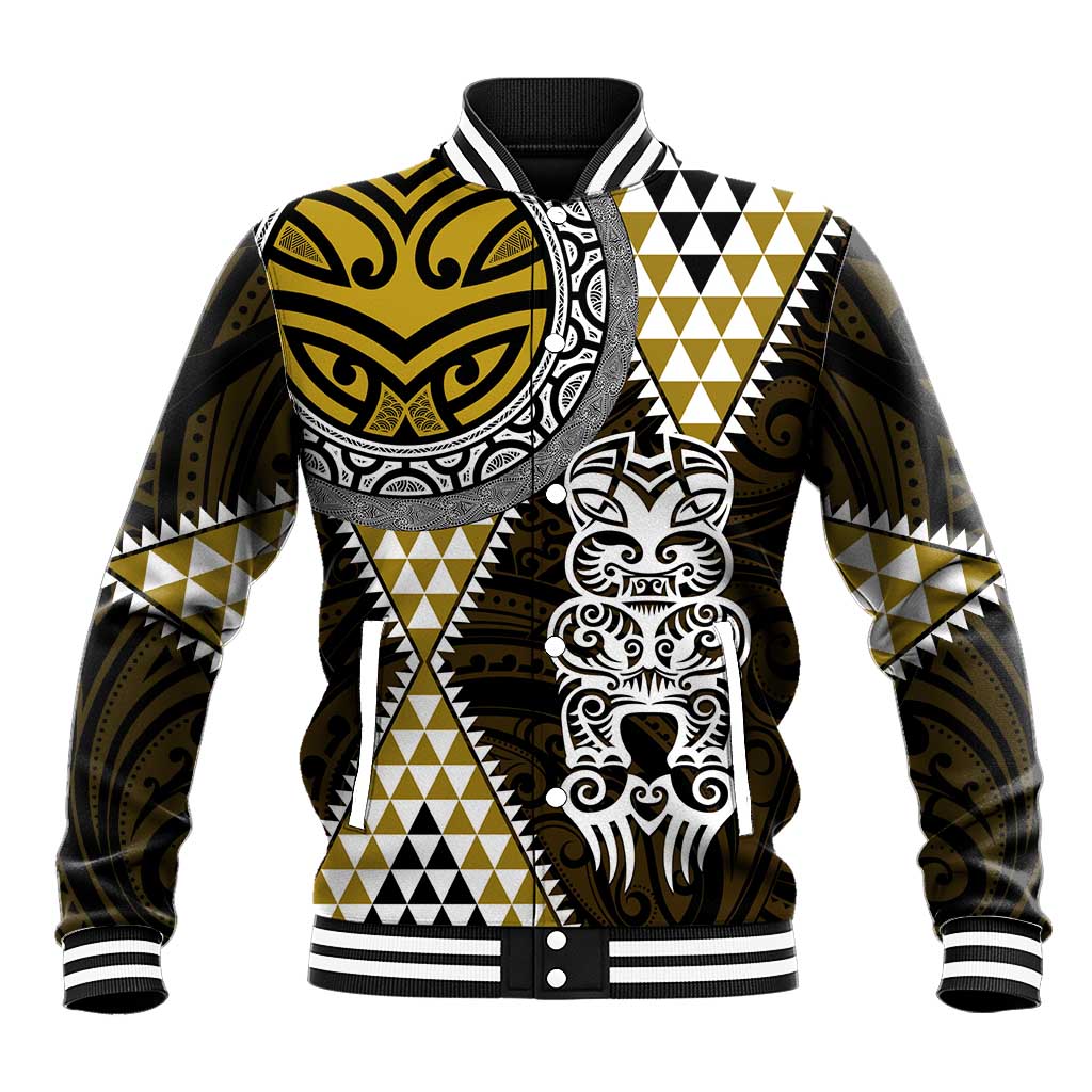 Yellow Aotearoa Niho Taniwha Baseball Jacket Maori Mythology Tooth - Taniko Motifs LT14 Unisex Yellow - Polynesian Pride