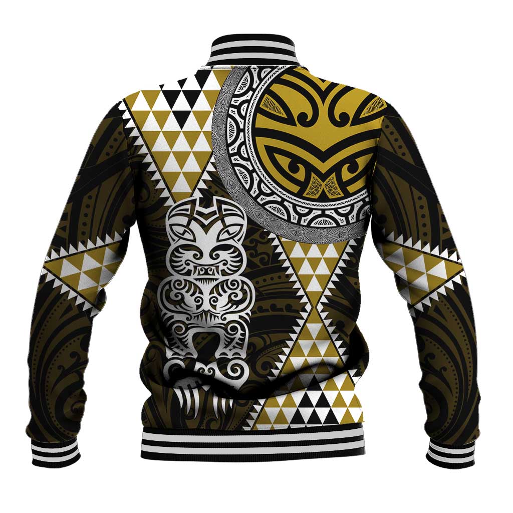 Yellow Aotearoa Niho Taniwha Baseball Jacket Maori Mythology Tooth - Taniko Motifs LT14 - Polynesian Pride