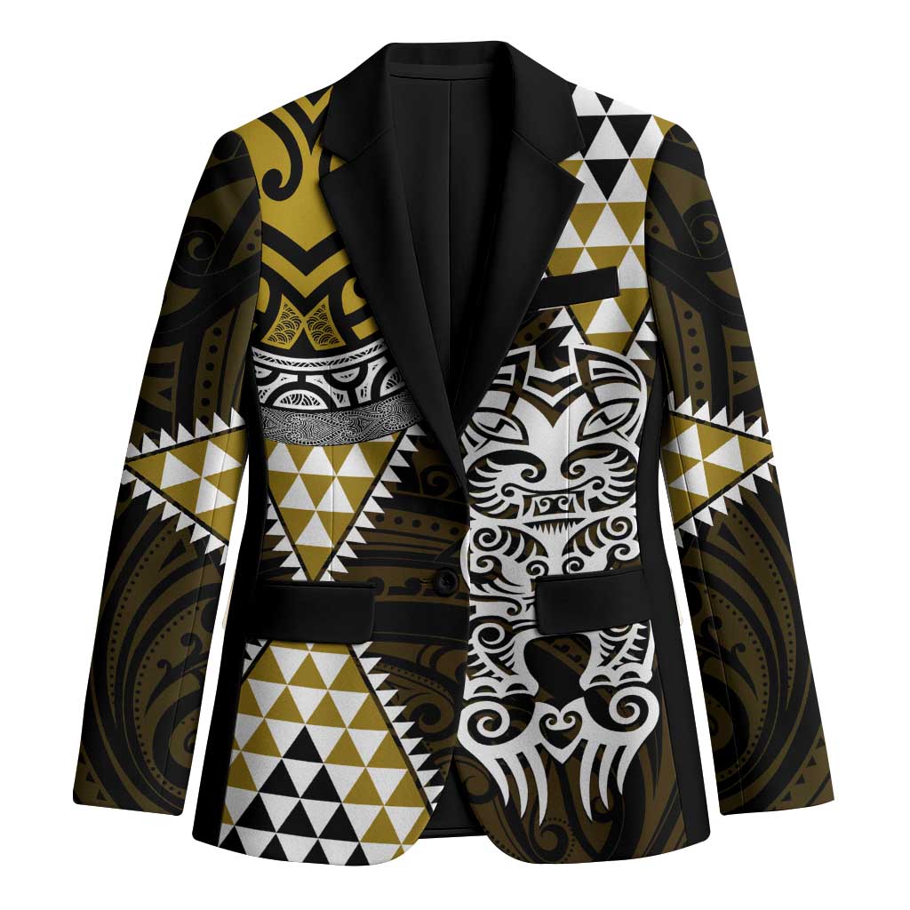 Yellow Aotearoa Niho Taniwha Blazer Maori Mythology Tooth - Taniko Motifs - Polynesian Pride