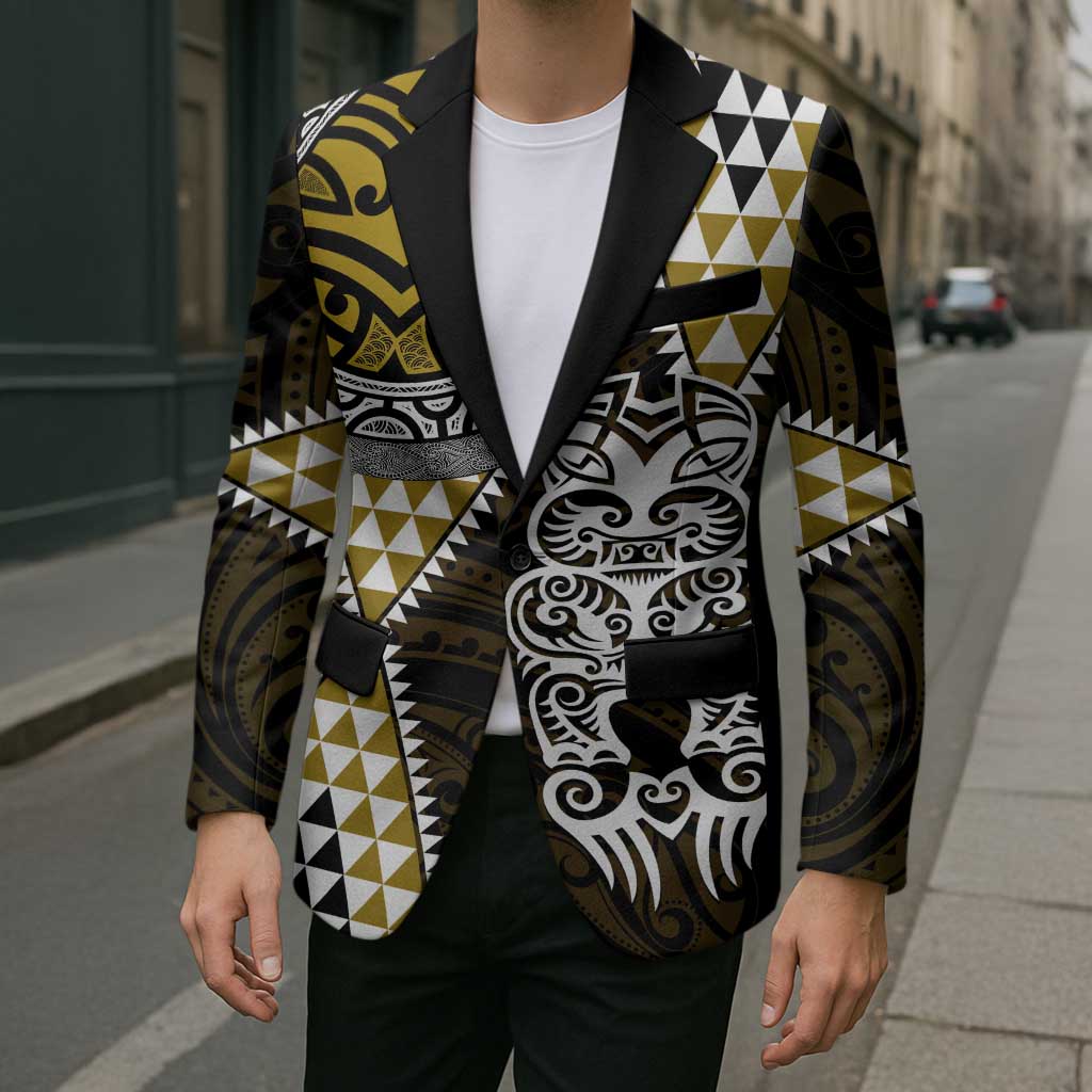 Yellow Aotearoa Niho Taniwha Blazer Maori Mythology Tooth - Taniko Motifs - Polynesian Pride