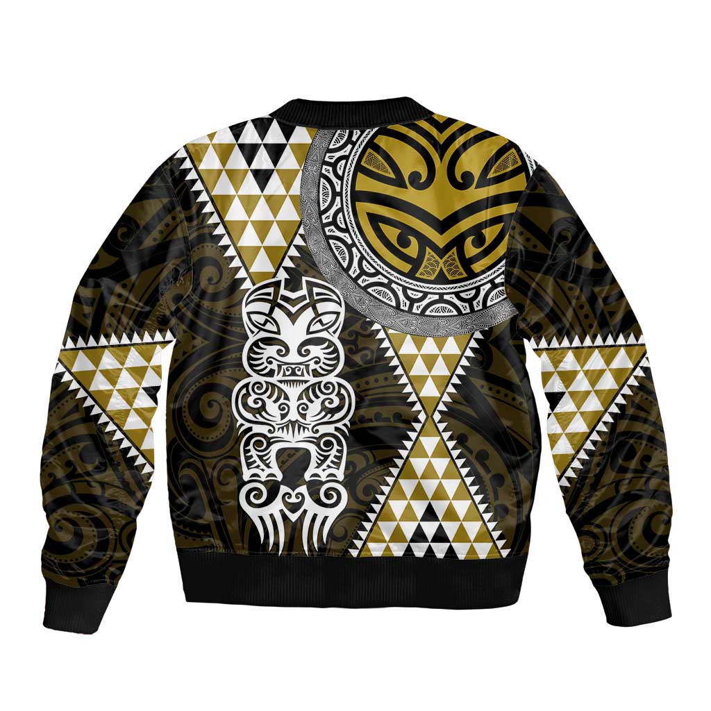 Yellow Aotearoa Niho Taniwha Bomber Jacket Maori Mythology Tooth - Taniko Motifs