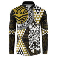 Yellow Aotearoa Niho Taniwha Button Sweatshirt Maori Mythology Tooth - Taniko Motifs LT14 Yellow - Polynesian Pride