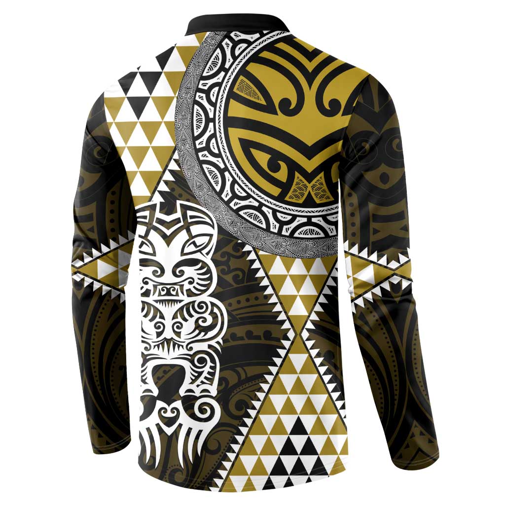Yellow Aotearoa Niho Taniwha Button Sweatshirt Maori Mythology Tooth - Taniko Motifs LT14 - Polynesian Pride
