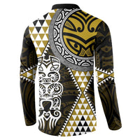 Yellow Aotearoa Niho Taniwha Button Sweatshirt Maori Mythology Tooth - Taniko Motifs LT14 - Polynesian Pride