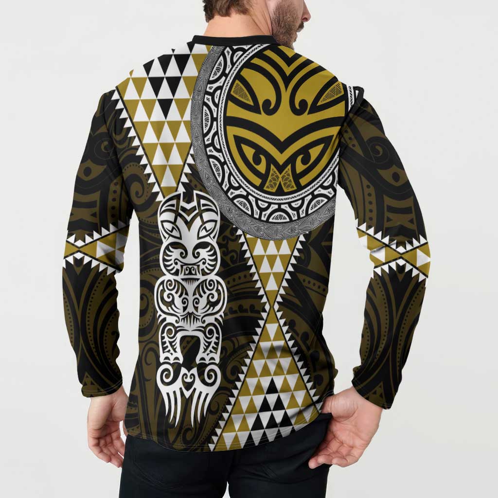 Yellow Aotearoa Niho Taniwha Button Sweatshirt Maori Mythology Tooth - Taniko Motifs LT14 - Polynesian Pride