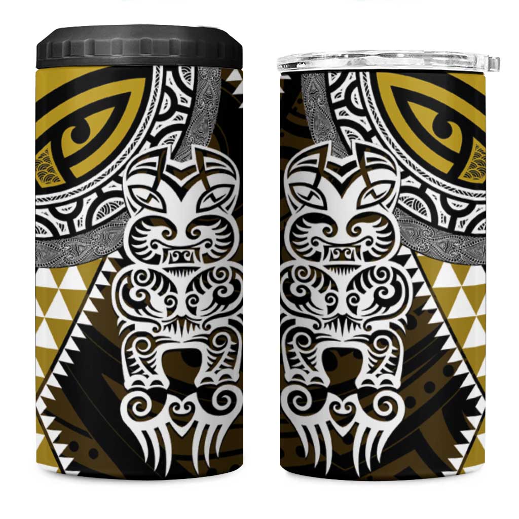 Yellow Aotearoa Niho Taniwha 4 in 1 Can Cooler Tumbler Maori Mythology Tooth - Taniko Motifs LT14 One Size: 16 oz Yellow - Polynesian Pride
