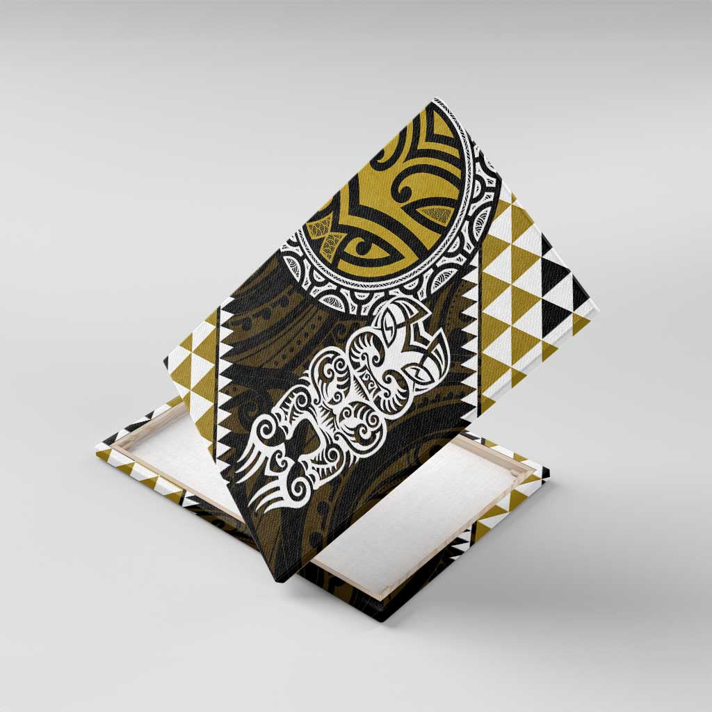 Yellow Aotearoa Niho Taniwha Canvas Wall Art Maori Mythology Tooth - Taniko Motifs LT14 With Frame Yellow - Polynesian Pride