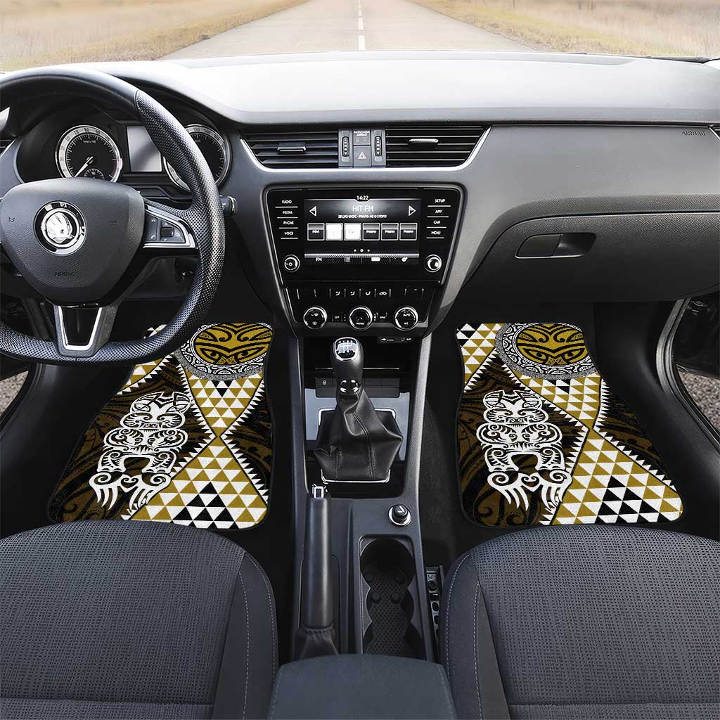 Yellow Aotearoa Niho Taniwha Car Mats Maori Mythology Tooth - Taniko Motifs LT14 Set 2pcs - Front Yellow - Polynesian Pride