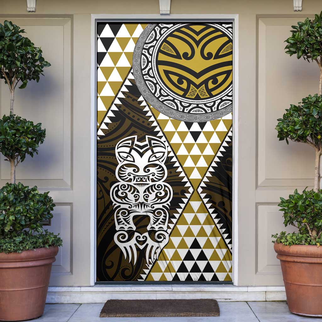Yellow Aotearoa Niho Taniwha Door Cover Maori Mythology Tooth - Taniko Motifs - Polynesian Pride