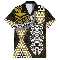 Yellow Aotearoa Niho Taniwha Family Matching Off The Shoulder Long Sleeve Dress and Hawaiian Shirt Maori Mythology Tooth - Taniko Motifs