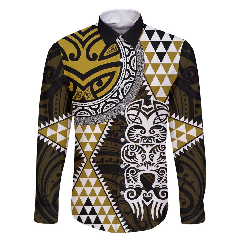 Yellow Aotearoa Niho Taniwha Family Matching Puletasi and Hawaiian Shirt Maori Mythology Tooth - Taniko Motifs