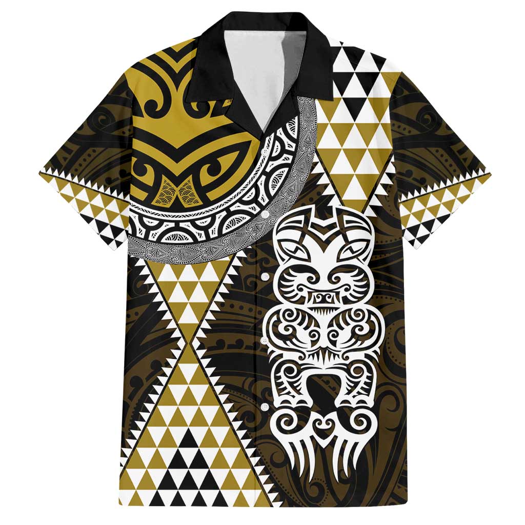 Yellow Aotearoa Niho Taniwha Family Matching Tank Maxi Dress and Hawaiian Shirt Maori Mythology Tooth - Taniko Motifs