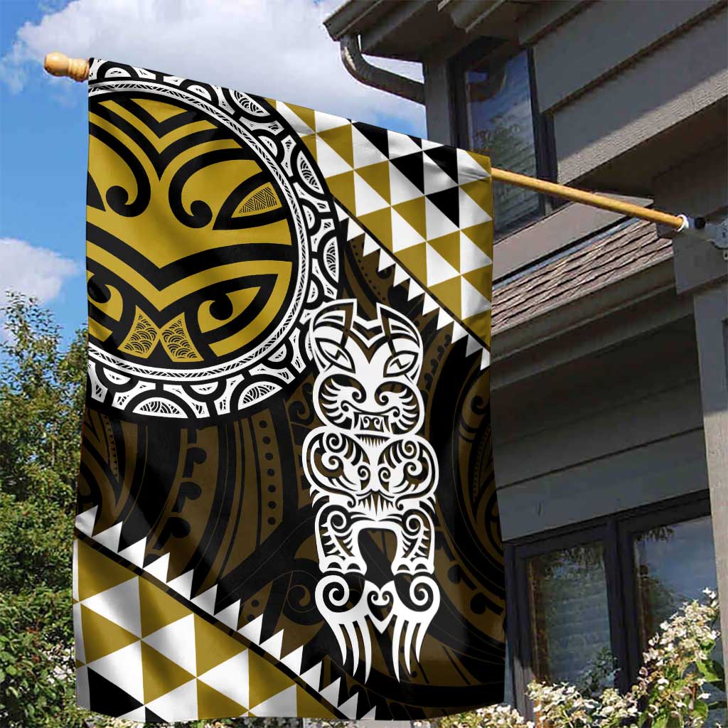 Yellow Aotearoa Niho Taniwha Garden Flag Maori Mythology Tooth - Taniko Motifs LT14 - Polynesian Pride